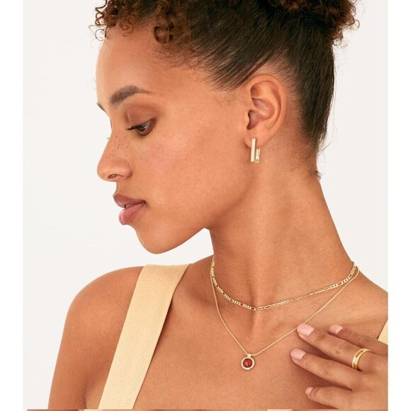 Women Gold Plated Sterling Silver Post Square Geometric Rectangle Hoop Earring - Picture 2 of 6